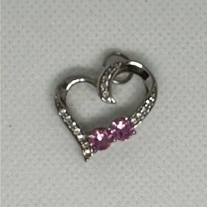 Sun jewelry 925 Sterling Silver Heart Pendant with Pink Accents
